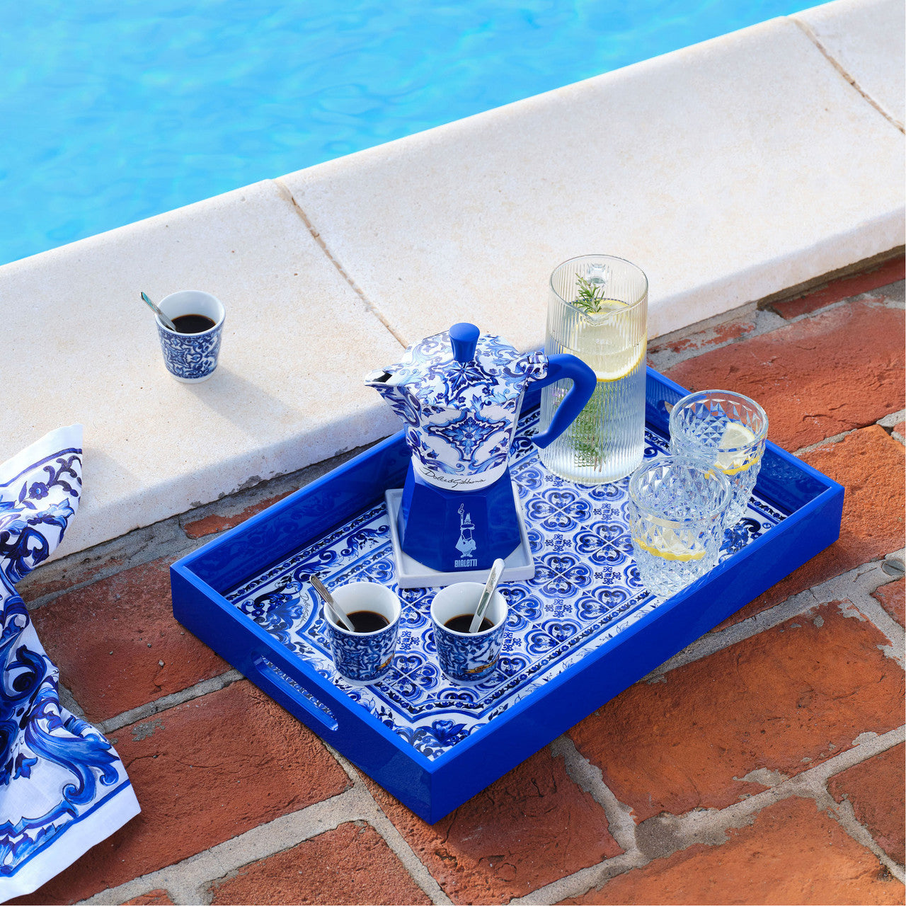 Bialetti Dolce & Gabanna Blue - Set 2 Porcelain Cups & 2 Silver Stirrers