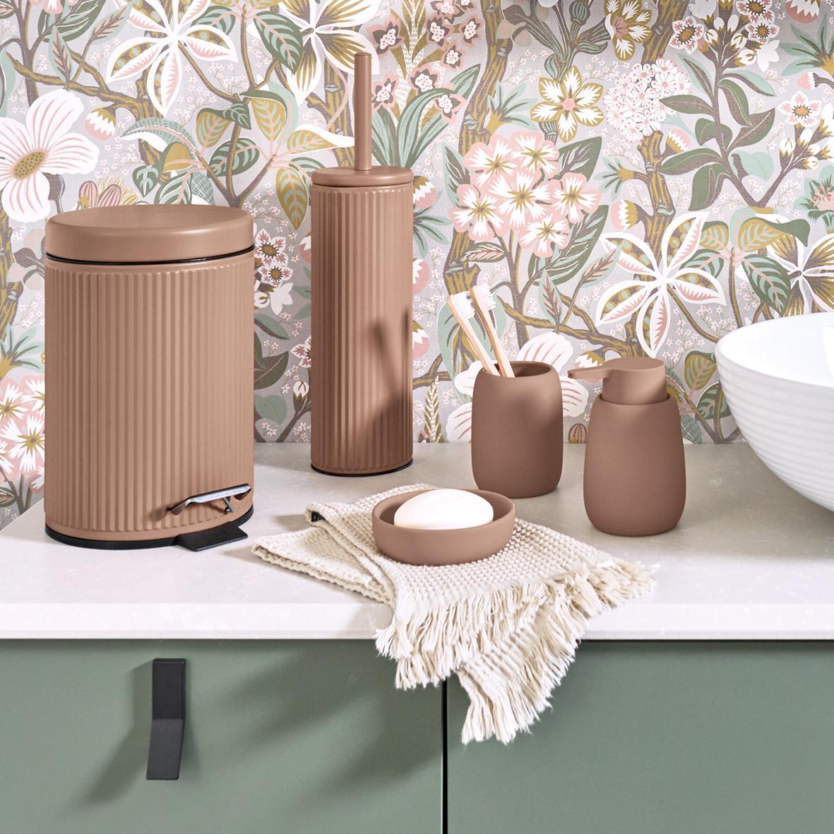 Toilet Accessories, Pedal Bin & Toilet Brush - Ribbed, Mocca Range