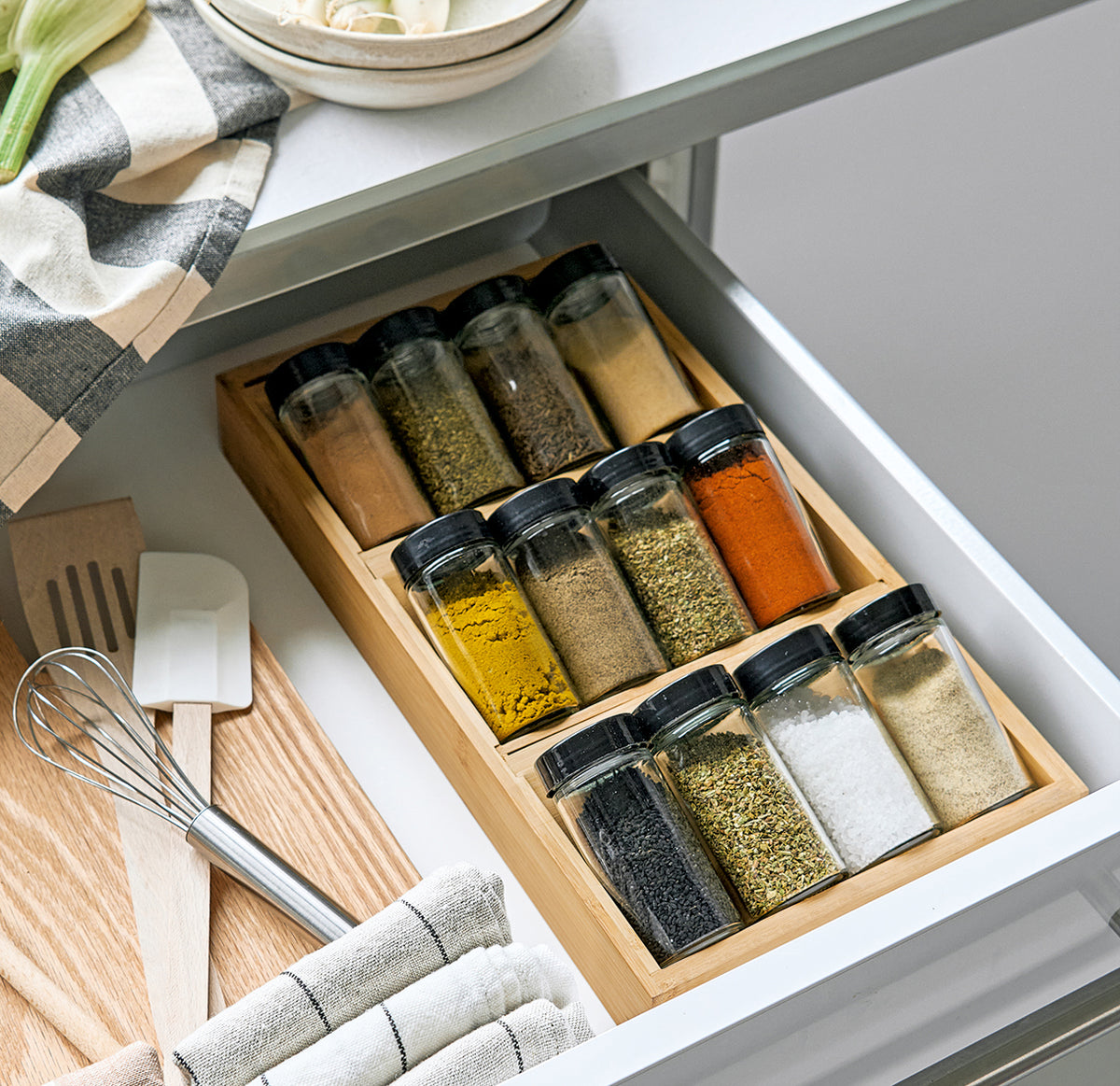 Draw Spice Racks Drawer Spice Rack Set including 13-piece, bamboo/glass – The Organised ...