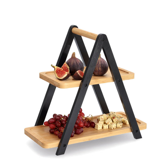 Two Tier Bamboo Serving Stand