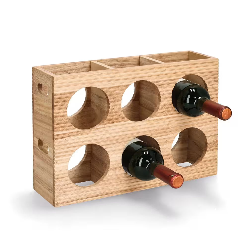 Wine Rack For 6 Bottles, Rubberwood