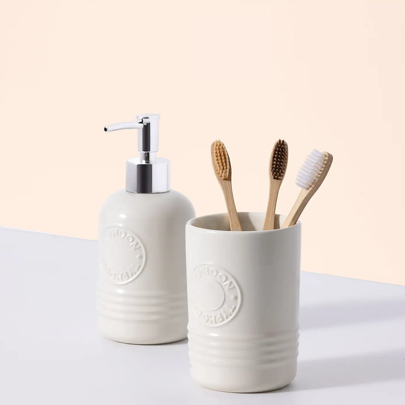 Soap Dispenser And Tumbler Set, Cream - The Organised Store