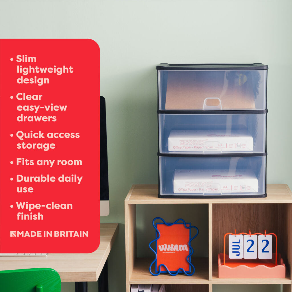 Wham® Organise Drawers Large 3D Black/ Clear