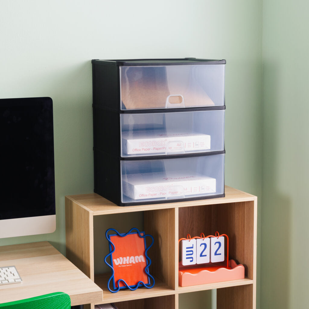 Wham® Organise Drawers Large 3D Black/ Clear