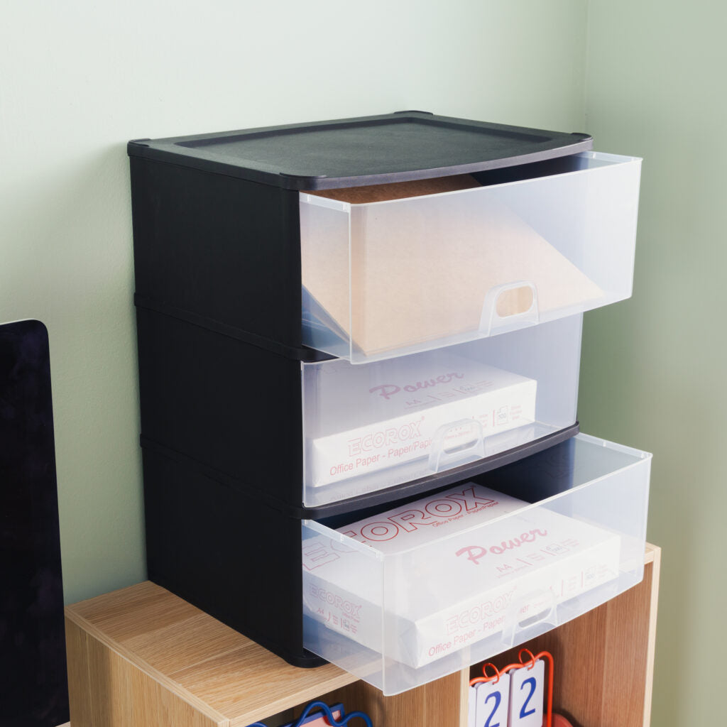 Wham® Organise Drawers Large 3D Black/ Clear