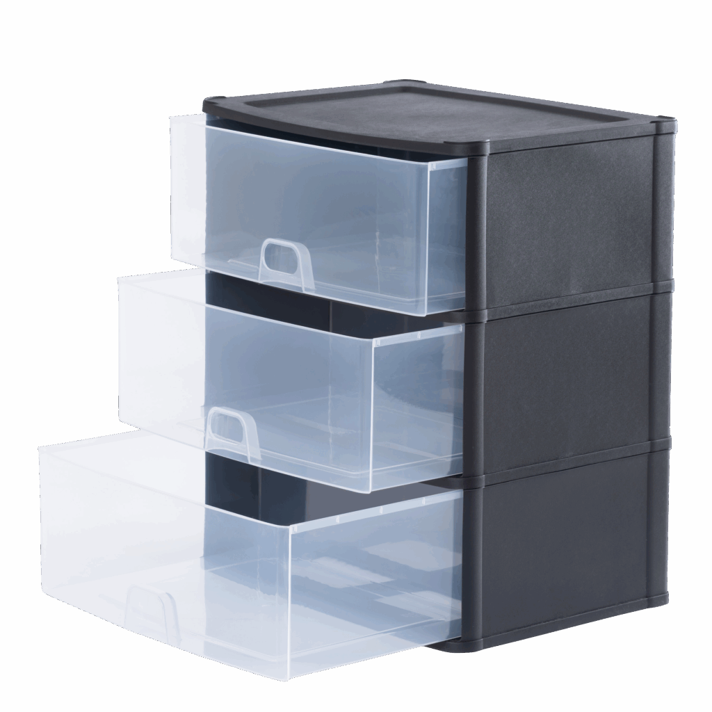 Wham® Organise Drawers Large 3D Black/ Clear