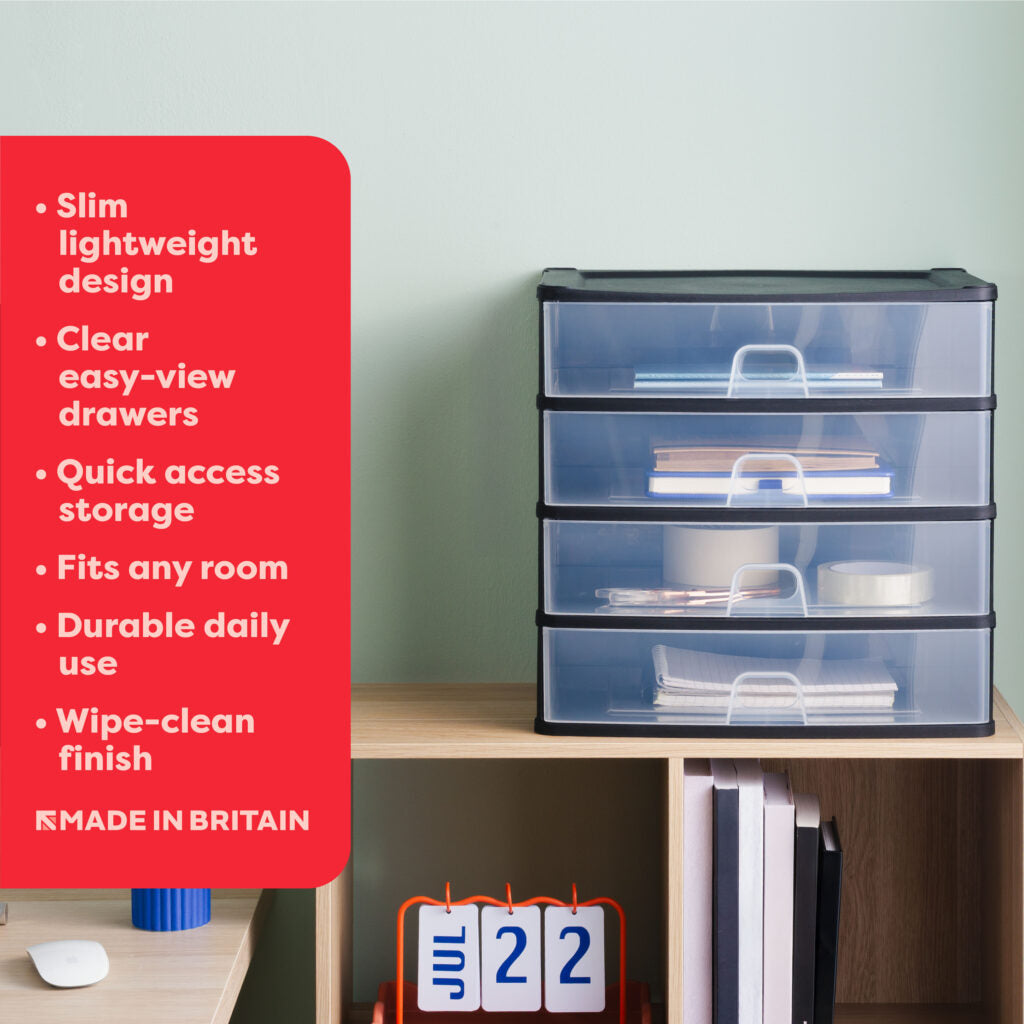 Wham® Organise Drawers Large 4S Black/Clear