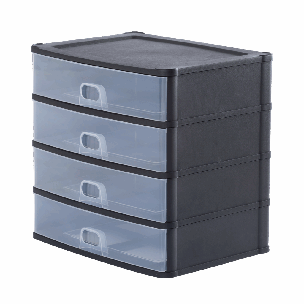 Wham® Organise Drawers Large 4S Black/Clear