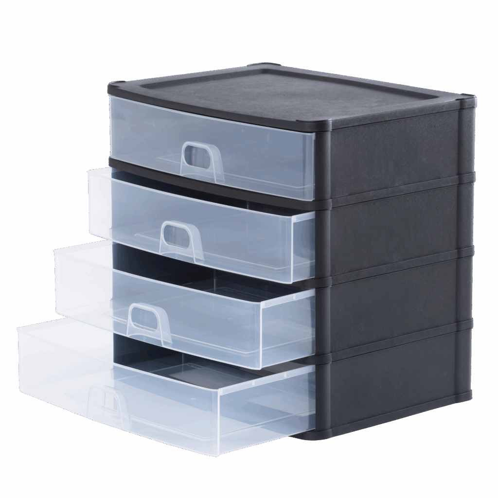 Wham® Organise Drawers Large 4S Black/Clear