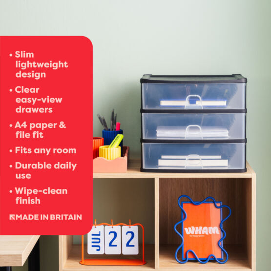 Organise Drawers Medium 3D Black/Clear