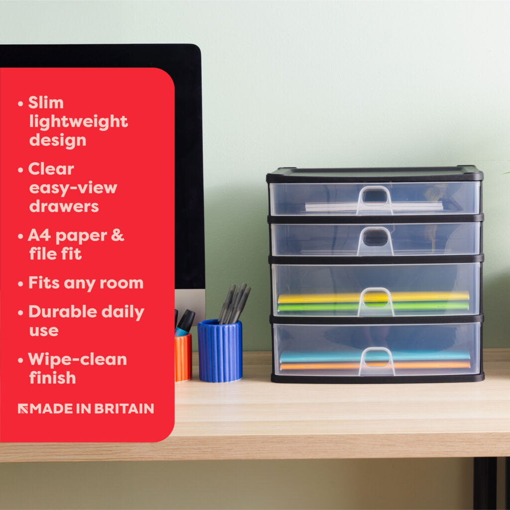 Wham® Organise Drawers Medium 2D 2S Black/Clear