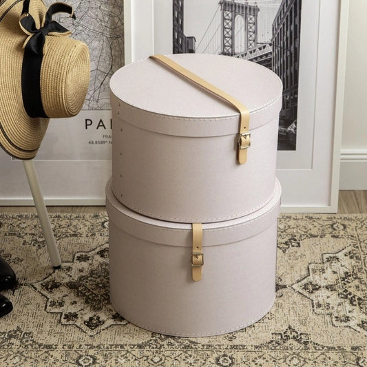 Rut Round Storage Boxes with Strap- Set of 2-Rose - The Organised Store