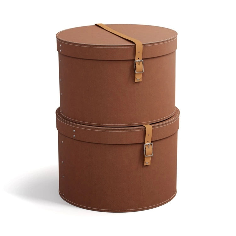 Round Storage Boxs with Strap- Set of 2- Sienne - The Organised Store