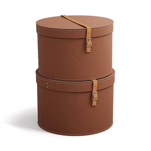 Round Storage Boxs with Strap- Set of 2- Sienne - The Organised Store
