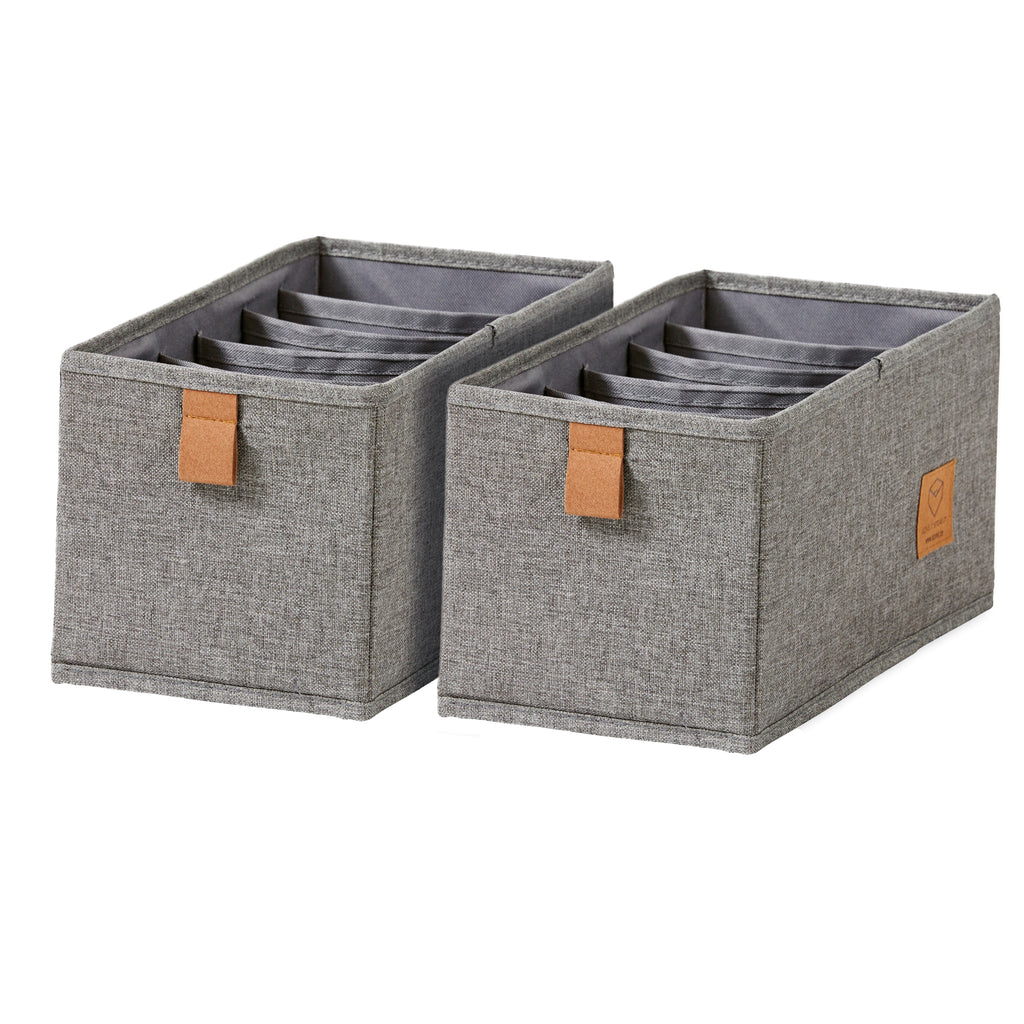 Premium Fabric Wardrobe Organiser - Set of 2 With 6 Compartments - Grey