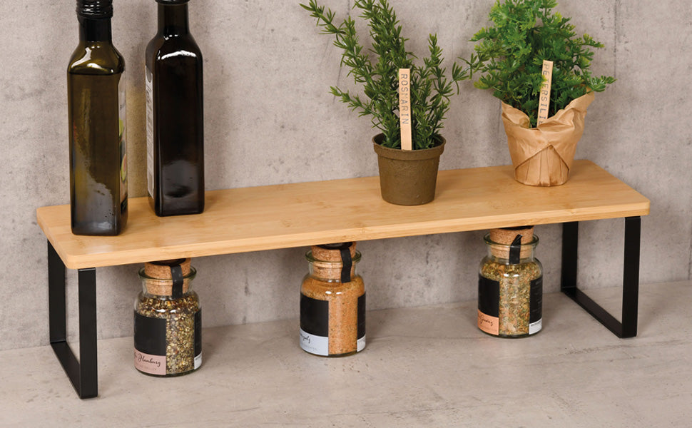 Slim Bamboo & Metal Shelf - W55cm - The Organised Store