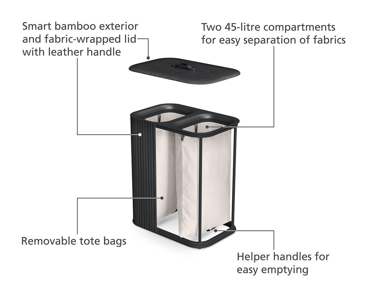Tota Luxe 90L Black Laundry Separation Basket - The Organised Store
