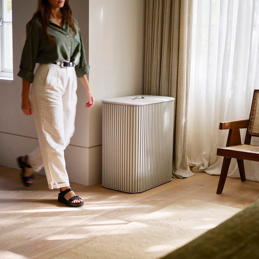 Tota Luxe 90L Ecru Laundry Separation Basket-2 Laundry Sections