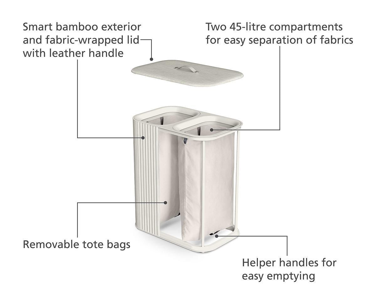 Tota Luxe 90L Ecru Laundry Separation Basket-2 Laundry Sections - The Organised Store