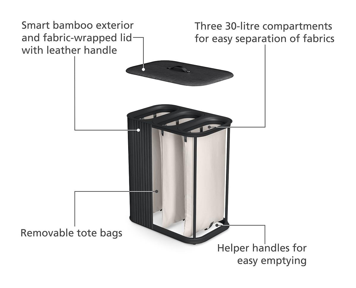 Tota Trio Luxe 90L Laundry Separation Basket-Black
