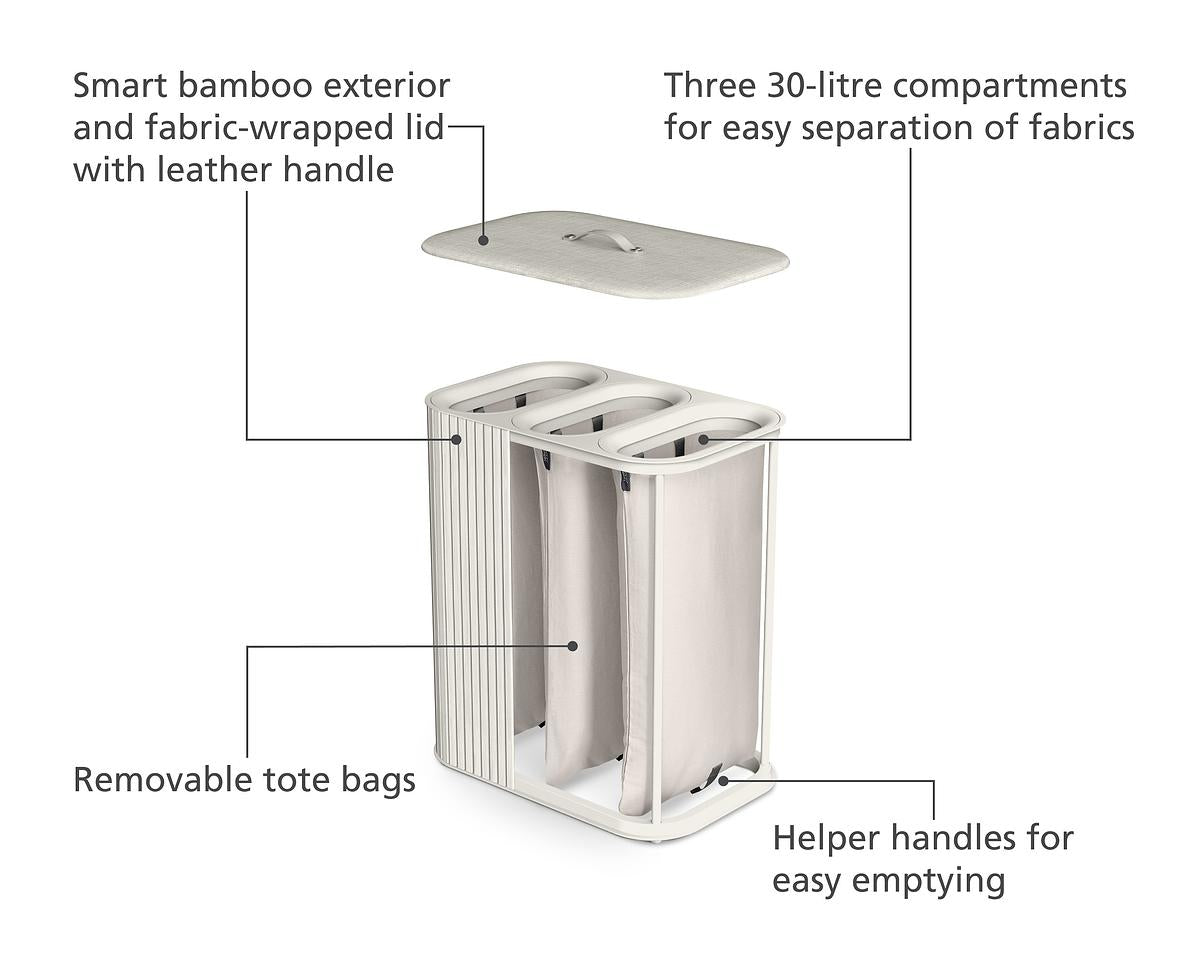 Tota Trio Luxe 90L Laundry Separation Basket-Ecru