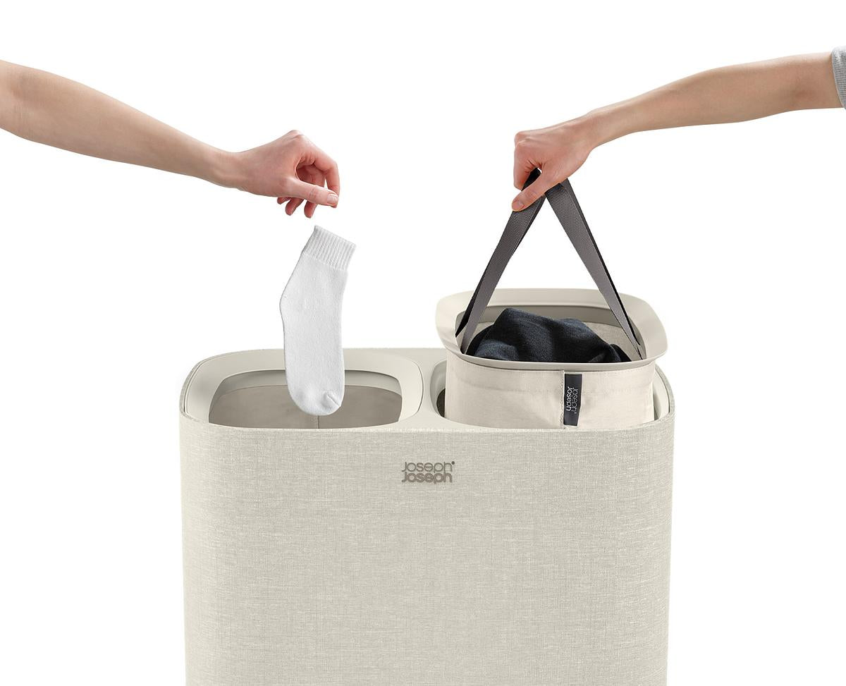 Tota- 90L- Double Laundry Separation Basket- Ecru