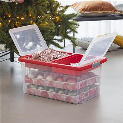 Nesta Christmas Storage Box 51L With Trays For 40 Baubles - Transparent Red