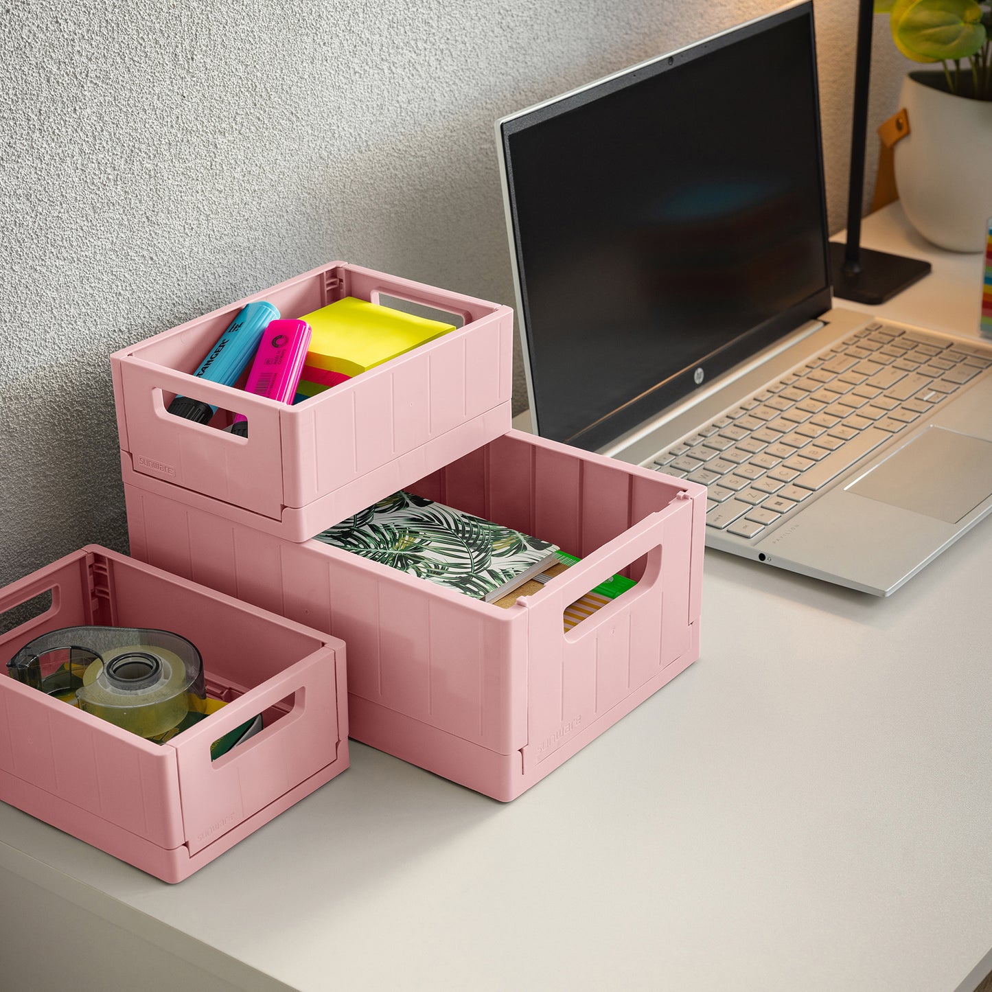 Sigma Stackable Folding Box Range- Pink- 3 Sizes