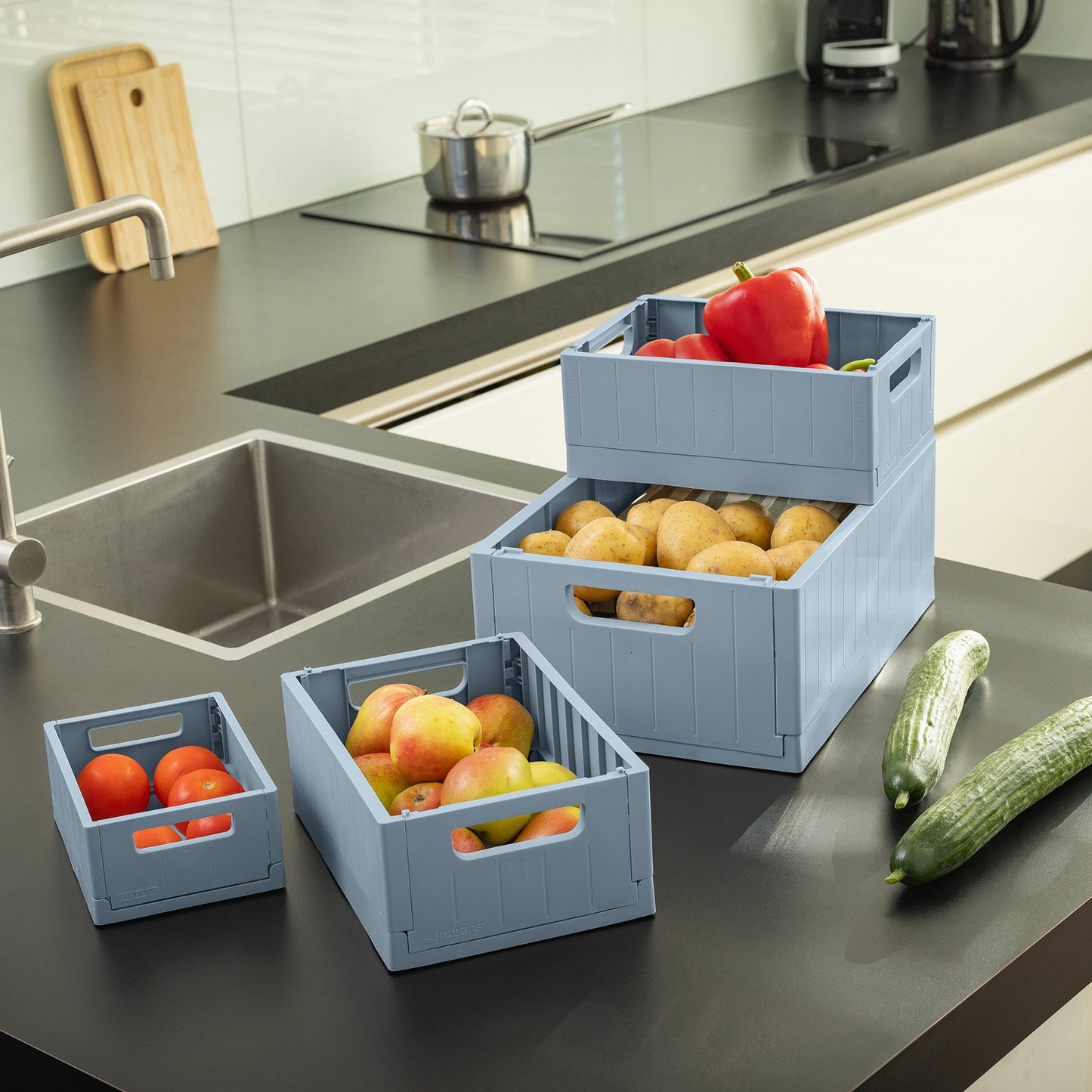 Sigma  Folding Box -Blue-3 Sizes - The Organised Store