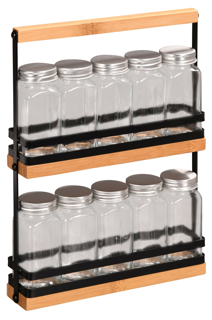 Bamboo Spice Rack with 10 Spice bottles