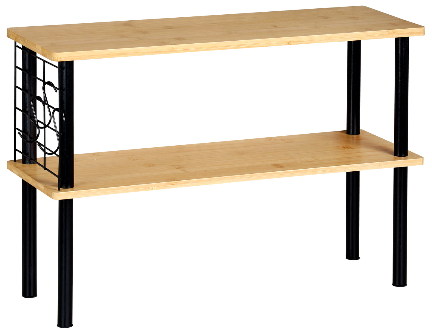 Two Tier Bamboo Shelf With Hooks