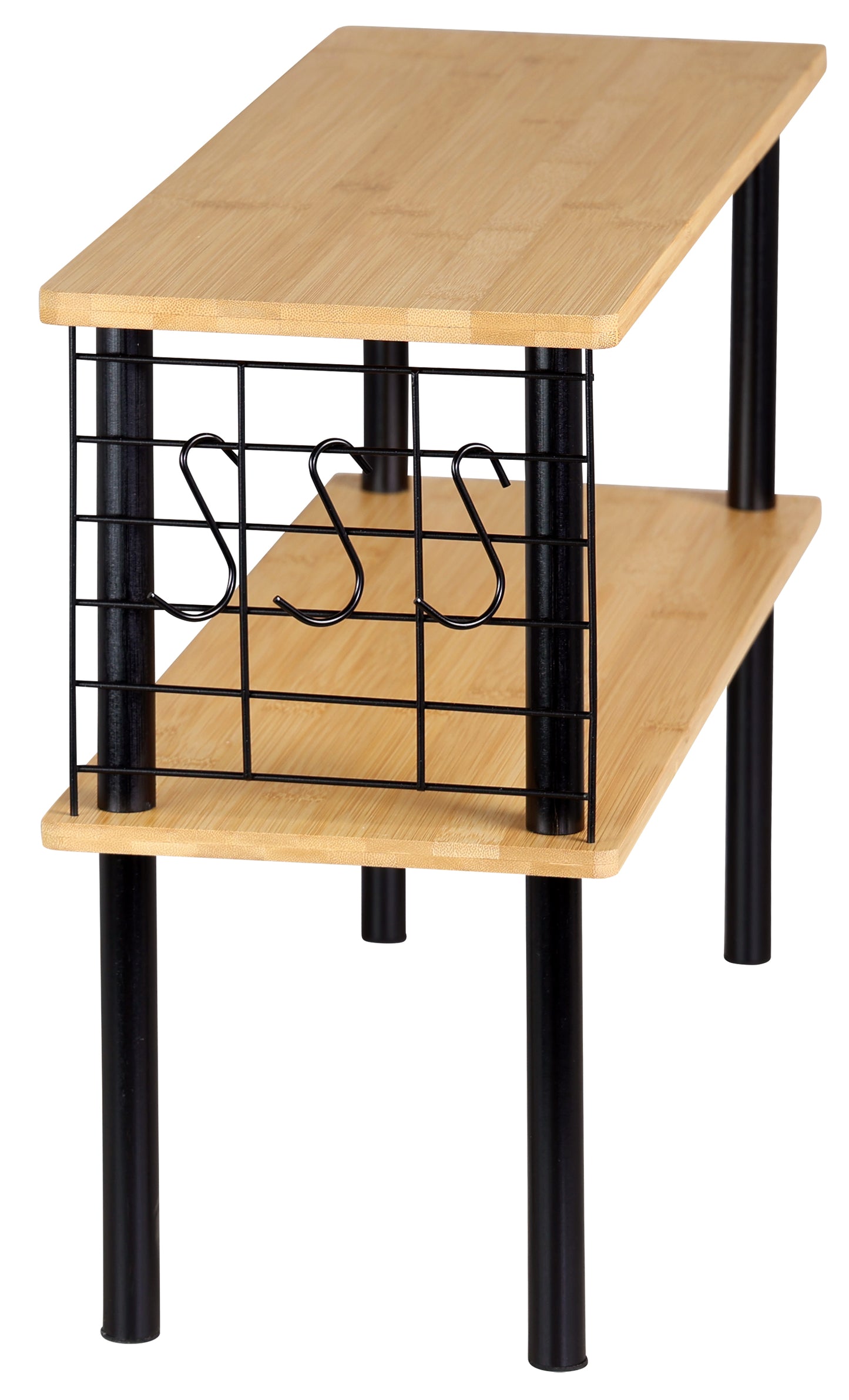 Two Tier Bamboo Shelf With Hooks