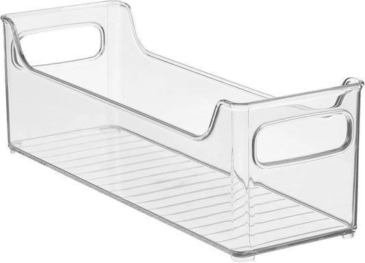 Stackable Plastic Pantry Bin with Handles for Cabinets or Fridge-Clear