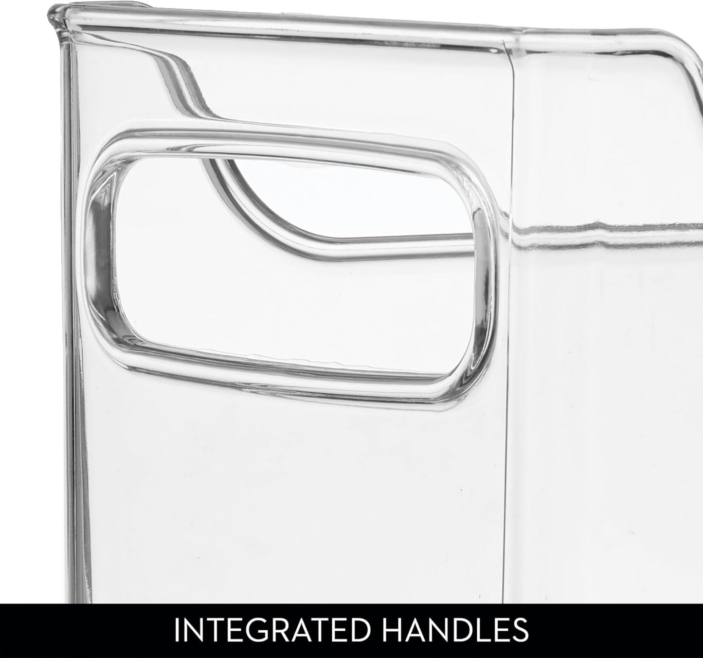 Stackable Plastic Pantry Bin with Handles for Cabinets or Fridge-Clear
