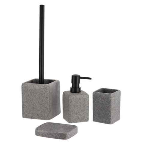 Square Polyresin Soap Dispenser Stone Effect With Matte Black Pump 260ml - White