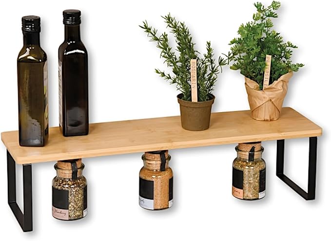Slim Bamboo & Metal Shelf - W55cm - The Organised Store