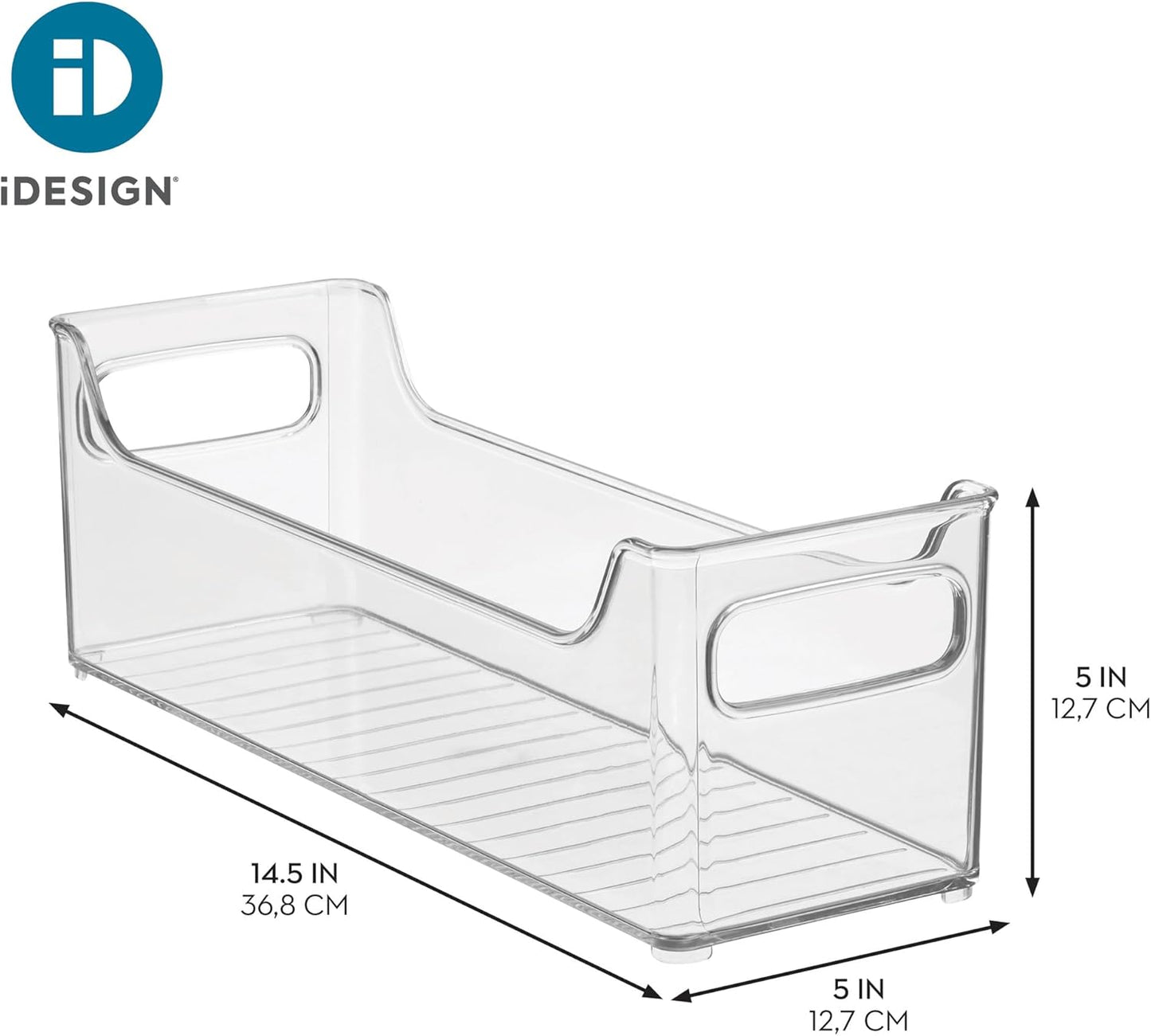Stackable Plastic Pantry Bin with Handles for Cabinets or Fridge-Clear