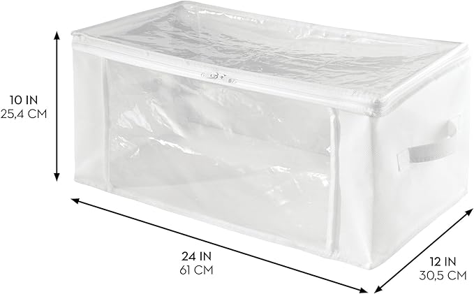 Large Fabric Storage Bags with Zipper - Set of 2 - White/Clear