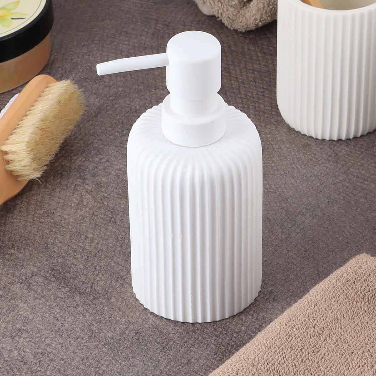 Round Polyresin Soap Dispenser With Stripes, 230ml - Various Colours