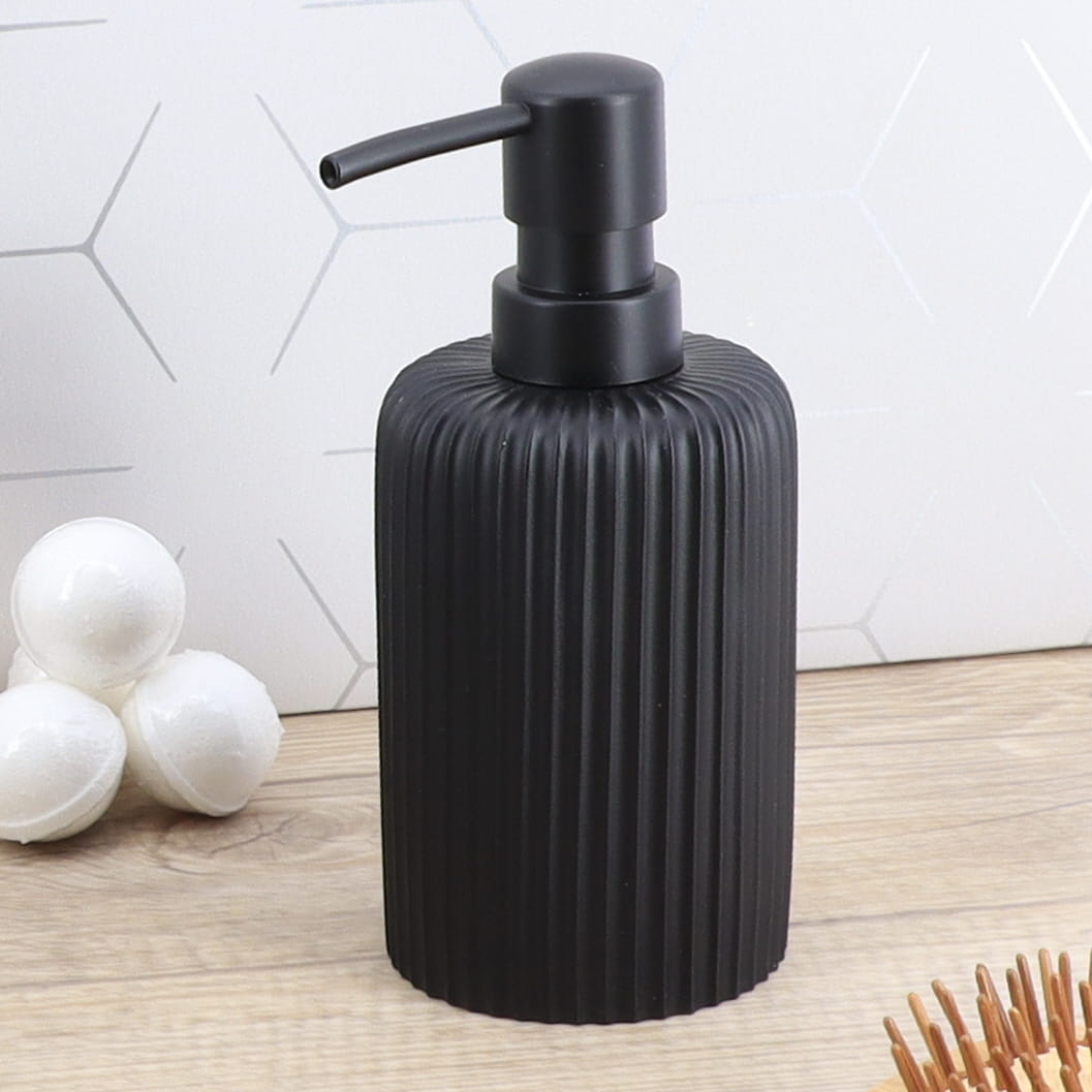 Round Polyresin Soap Dispenser With Stripes, 230ml - Various Colours