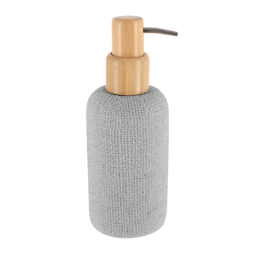 Polyresin Soap Dispenser Mesh Effect/Bamboo Pump, 340ml - Grey/Natural