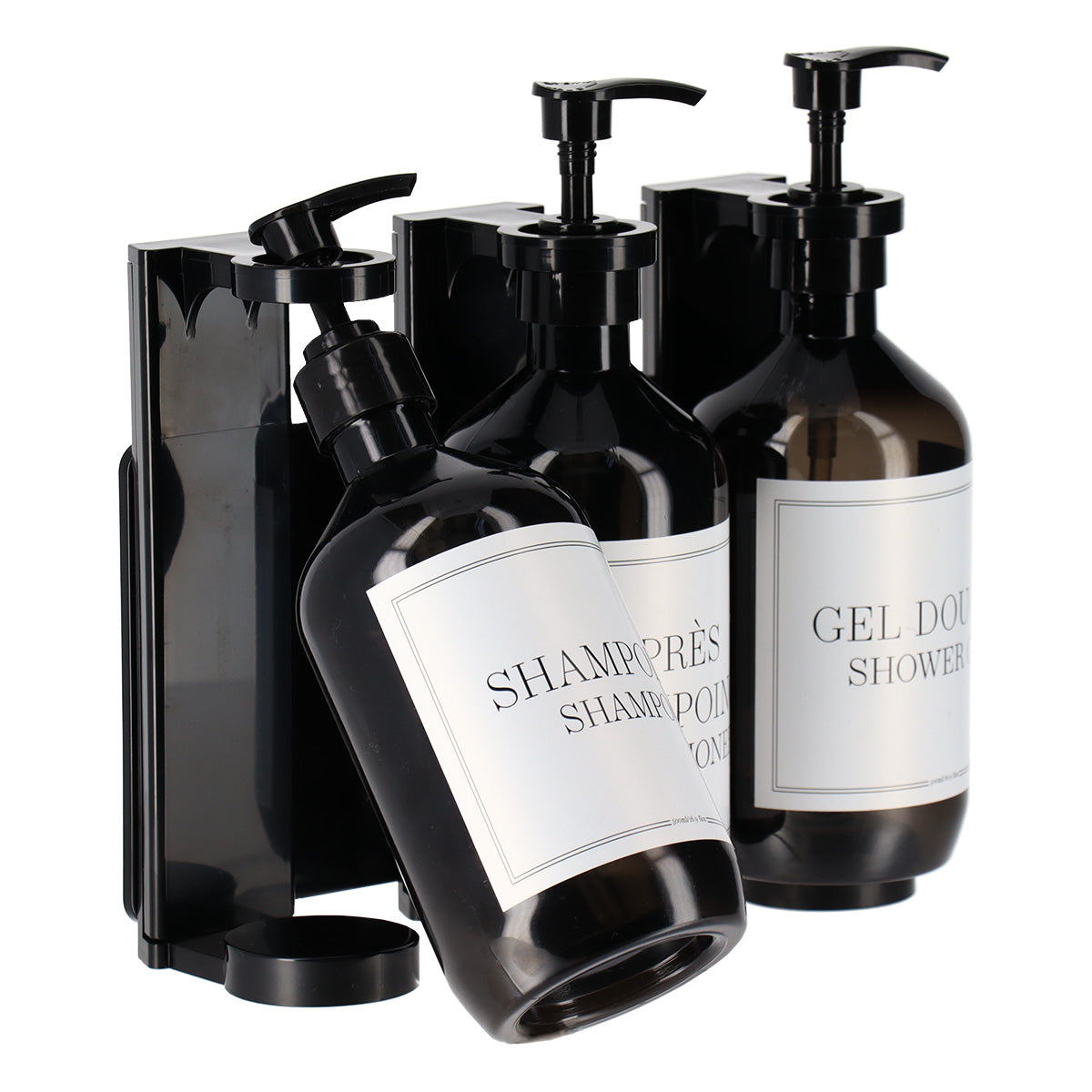 Shower Dispencers Set of 3- Plastic with Wall Support