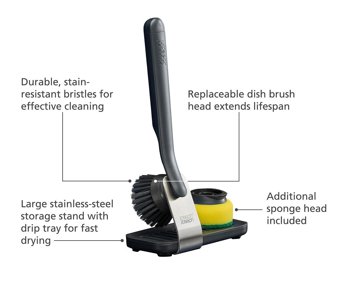 SinkTech™ Washing Up Brush & Sponge Set with Steel Stand - The Organised Store