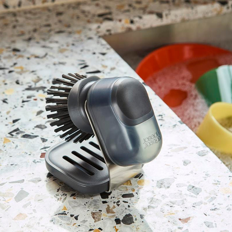 SinkTech™ Compact Soap Dispensing Washing Up Brush with Steel Stand - The Organised Store