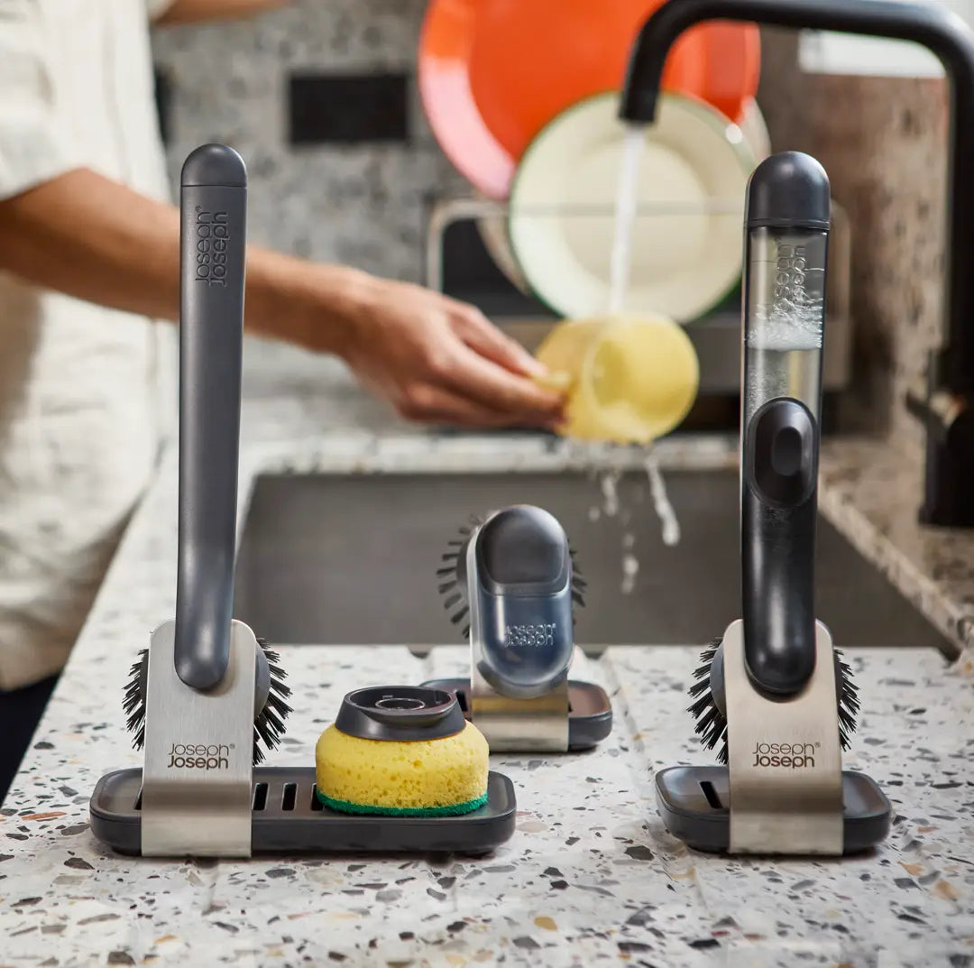 SinkTech™ Soap Dispensing Washing Up Brush with Steel Stand - The Organised Store