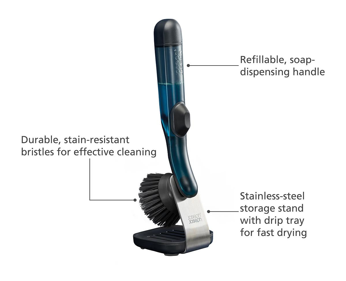 SinkTech™ Soap Dispensing Washing Up Brush with Steel Stand - The Organised Store
