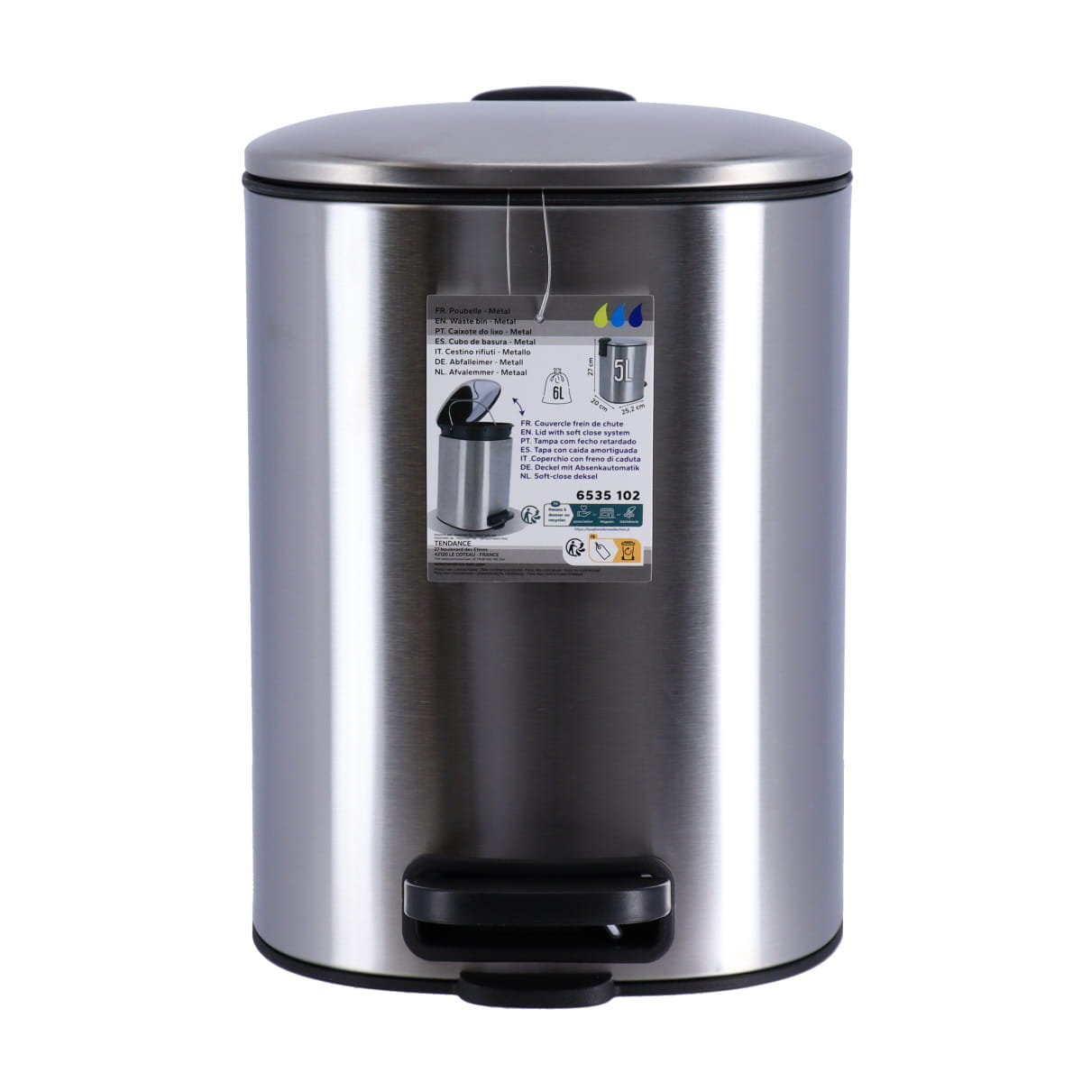 Suared Metal Dustpan- Soft Close Lid -Chrome-5L