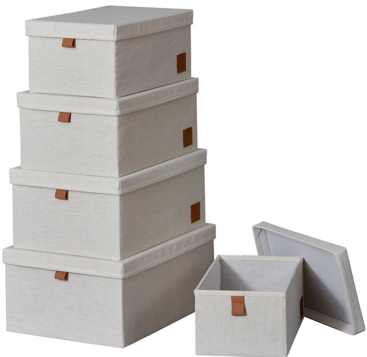 Storage Boxes With Lids - Set of 5 - Cream | The Organised Store