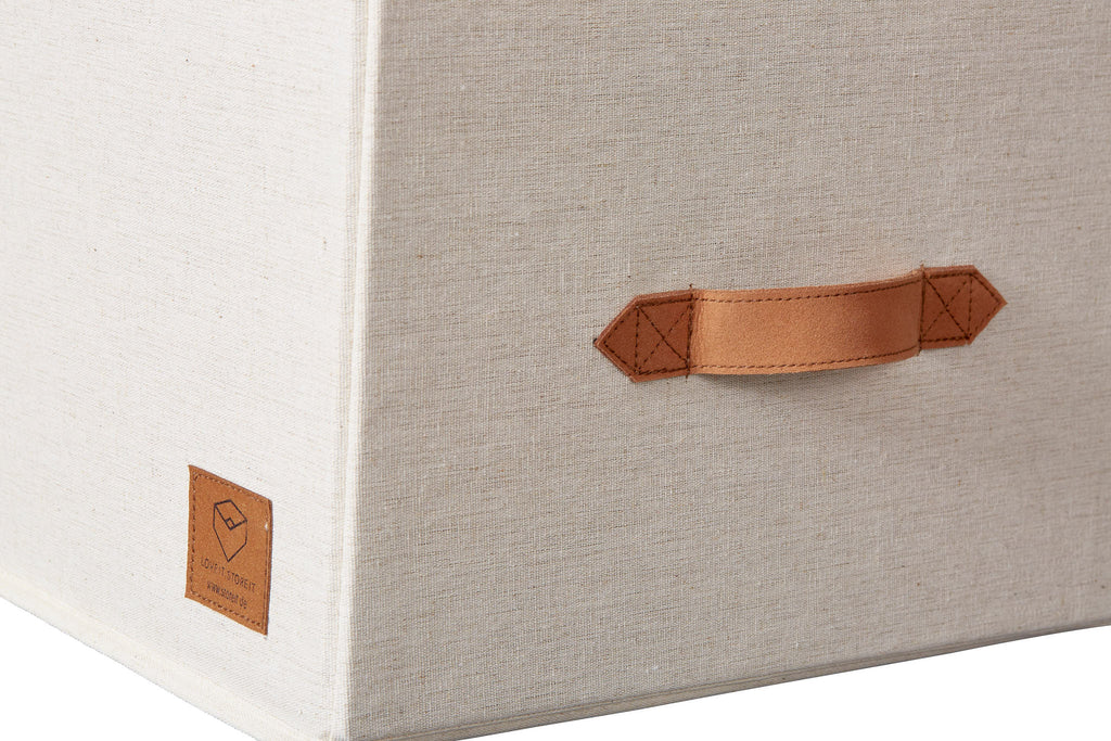 Fabric Storage Box With Hinged Lid - Cream