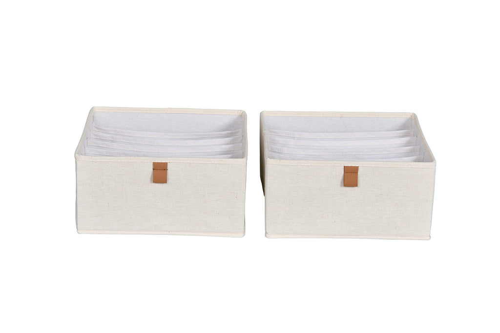 Fabric Wardrobe Organiser With 6 Compartments - 2 Pieces - 30cm x 30cm x 15cm- Cream